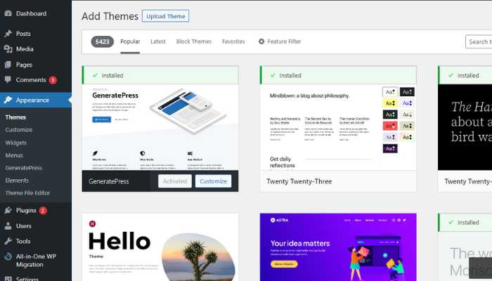 how to make a wordpress website selecting theme